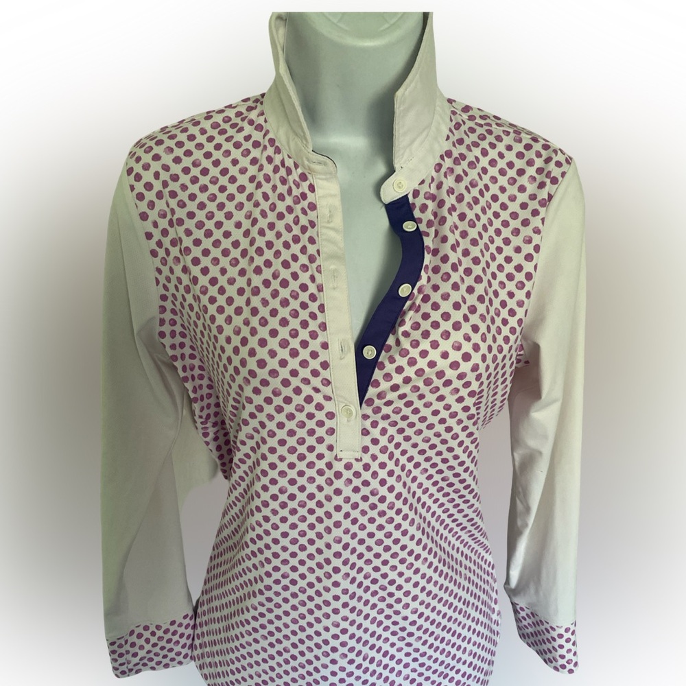 Fairway & Greene White Henley with Pink Polka Dots and Navy Placket-S white ,